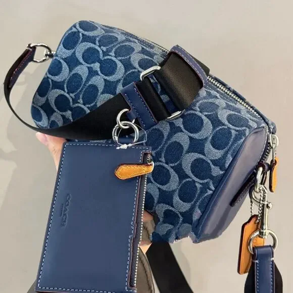 NEW Coach Axel Crossbody In Signature Denim CY892 IN Silver/Demin/deep blue
